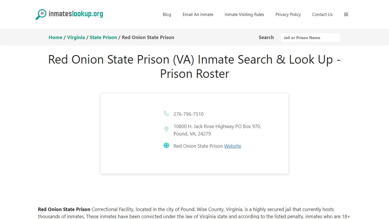 Red Onion State Prison (VA) Inmate Search & Look Up - Prison Roster