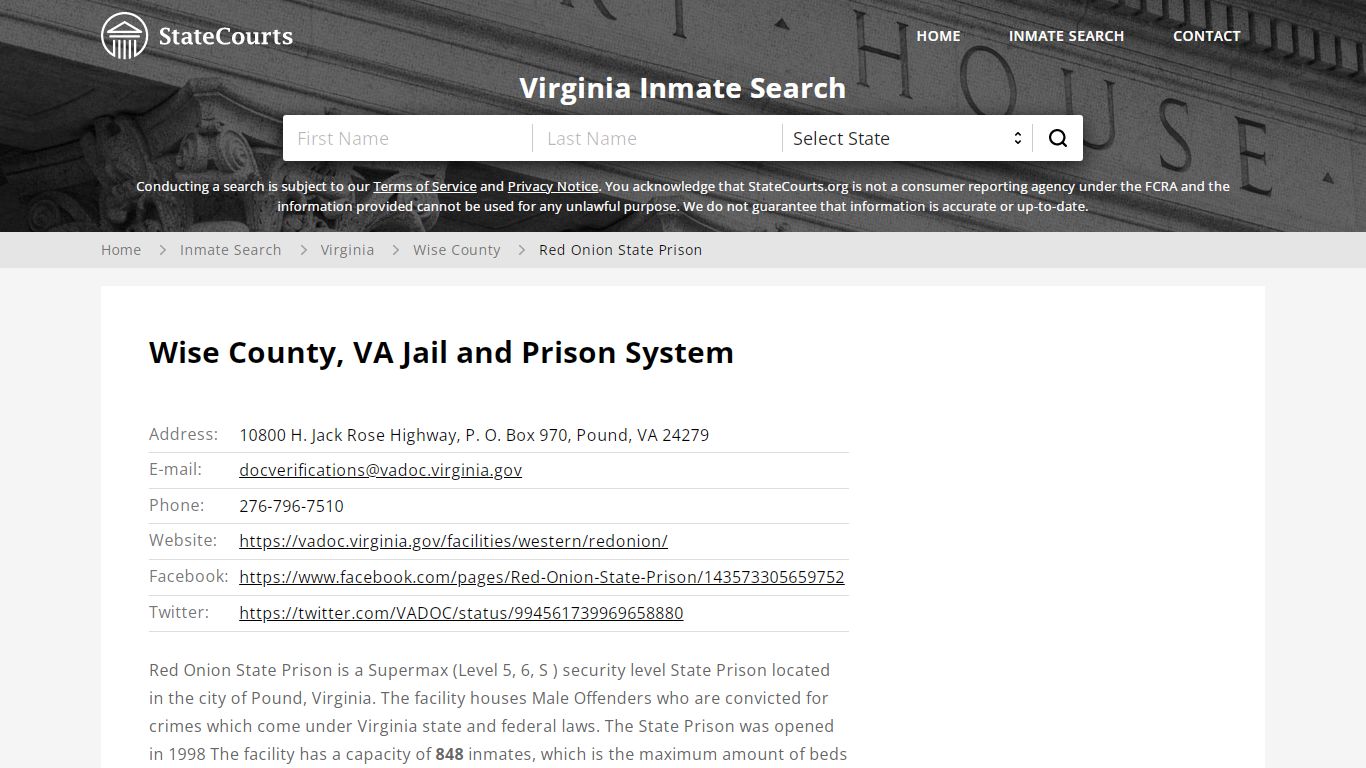 Red Onion State Prison Inmate Records Search, Virginia - StateCourts