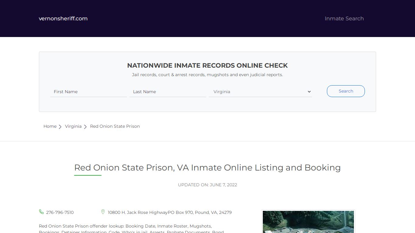 Red Onion State Prison, VA Inmate Online Listing and Booking